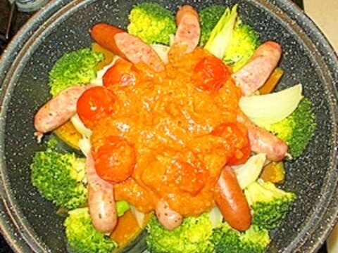 蒸し野菜にピリ辛柚子味噌鍋